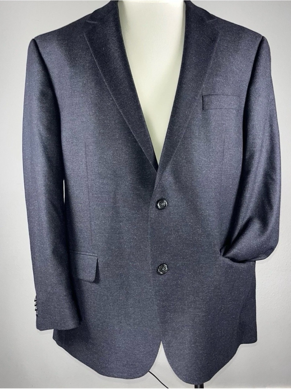 Michael Kors Blazer Mens 46R Charcoal L Navy Wool Cashmere‎ Herringbone Weave
